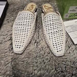 Sam Edelman Elva White Leather Slip On Mules Size 7.5